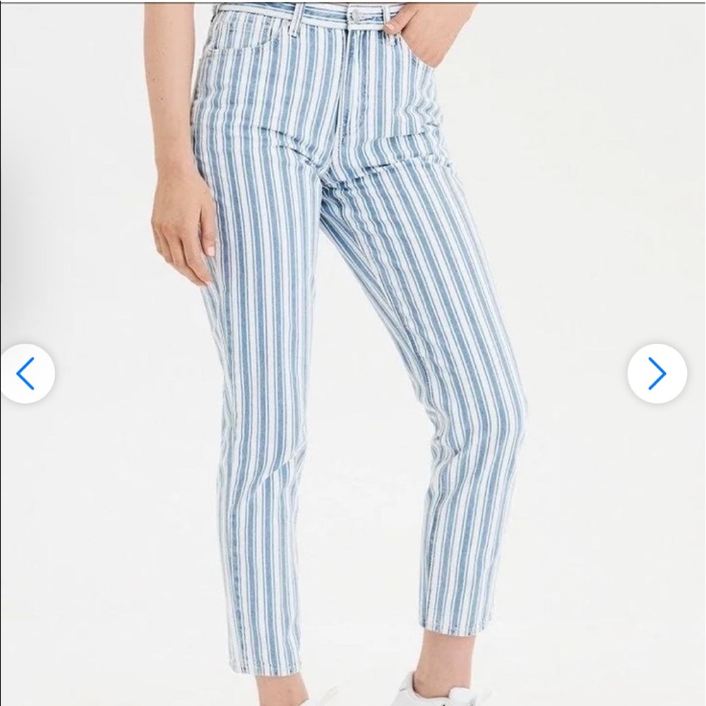 American Eagle Retro Blue Stripped Mom Jeans
